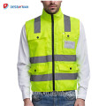 Custom Zipper Hi Vis Work Jacket Waistcoat with Collar,ANSI Yellow High Visibility Reflective Safety Vest with Pockets